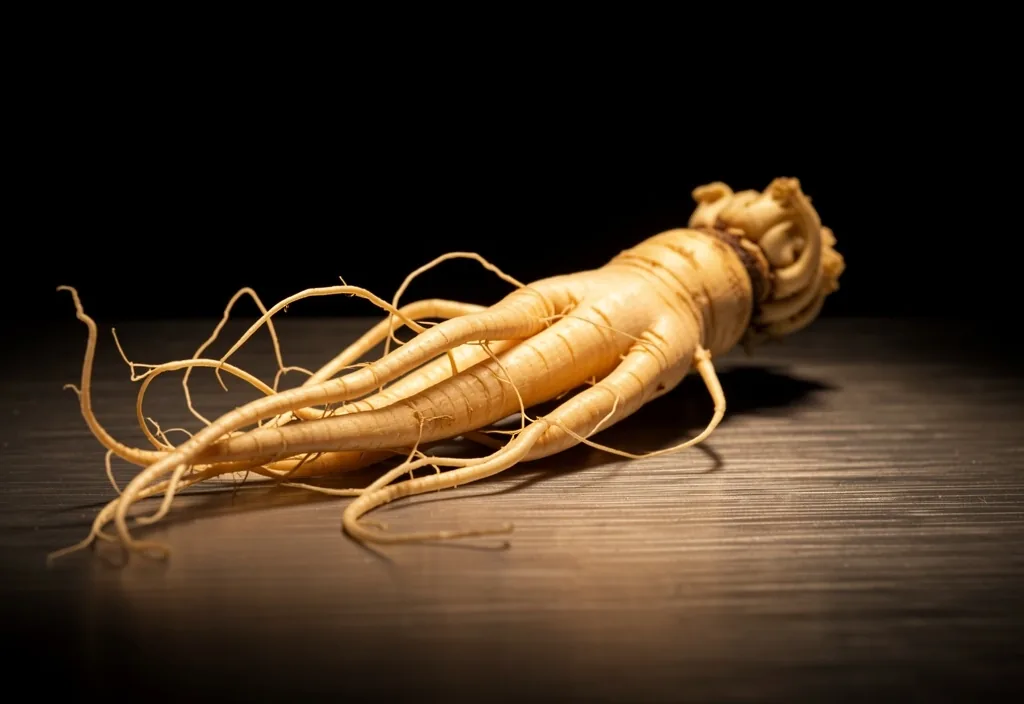Panax ginseng root on dark surface